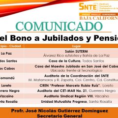 SECCIÓN 3 DEL SNTE PAGARÁ BONO A 4 MIL 500 JUBILADOS Y PENSIONADOS EN BCS