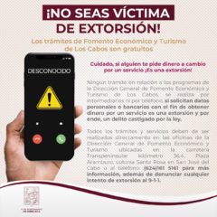 ¡No seas víctima de extorsión! los trámites de Fomento Económico y Turismo de Los Cabos son gratuitos