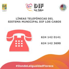 ¿Requieres información sobre los programas y apoyos del DIF Los Cabos?, Comunícate a sus líneas telefónicas