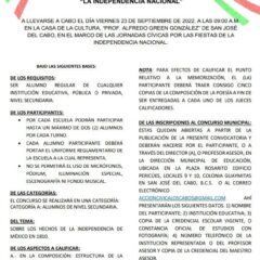 Si tienes entre 12 y 15 años, puedes participar en el Concurso Municipal de Composición de Poesía Individual con el tema “La Independencia Nacional”