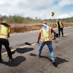 INICIA GOBIERNO DE BCS BACHEO SOBRE LA CARRETERA TRANSPENINSULAR