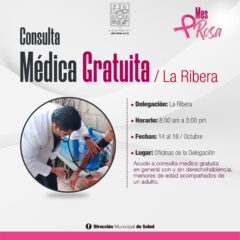 Ofrece Gobierno Municipal consultas médicas gratuitas en la Delegación de La Ribera